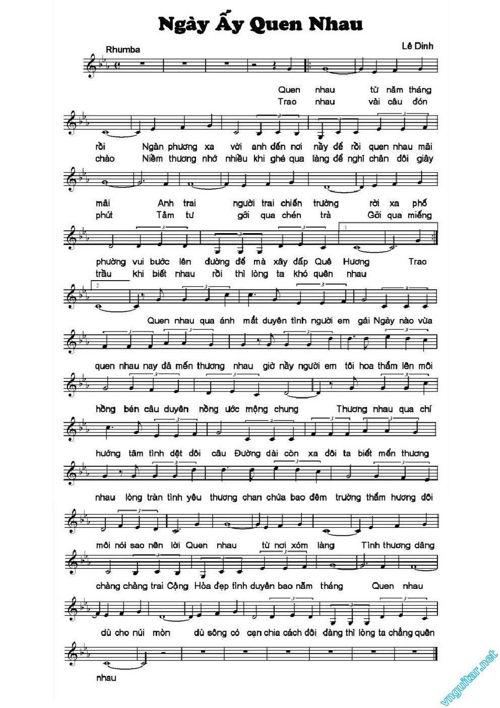 Sheet nhạc Ngày Ấy Quen Nhau